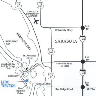Map to Lido Towers, Lido Key, Sarasota, FL